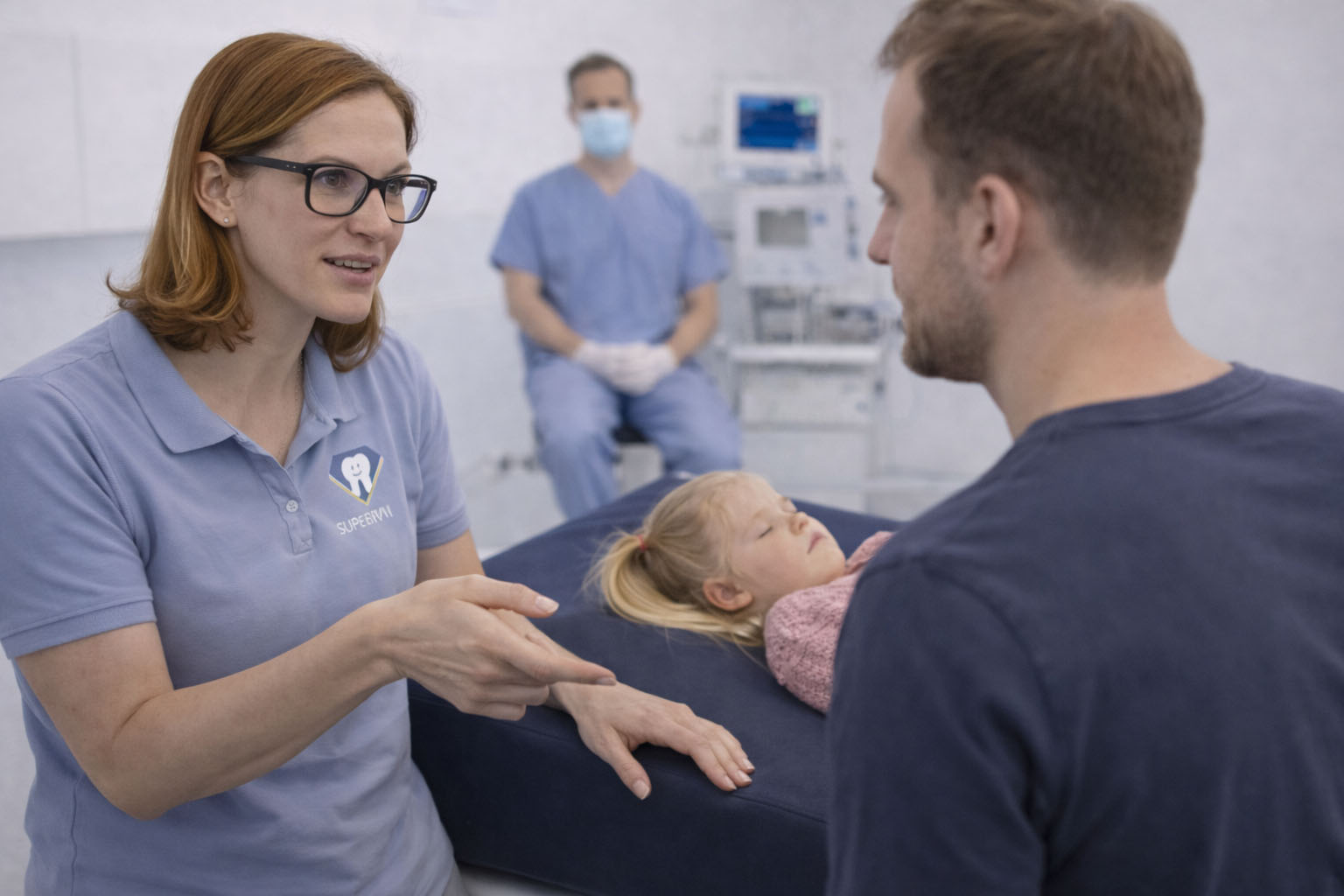 Kinderzahnarzt Unterföhring erklärt Eltern die Vollnarkose bei Kindern vor der Behandlung