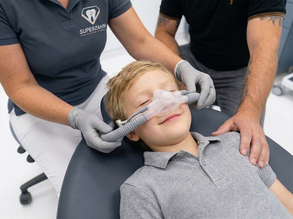 Kinderzahnarzt Unterföhring Lachgasbehandlung bei Kind für entspannte Behandlung